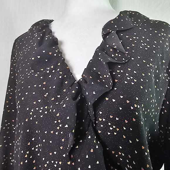 Cabi Womens Eros Blouse SZ M Wrap Multi Color Hearts Romantic Ruffles Valentines - Picture 2 of 16